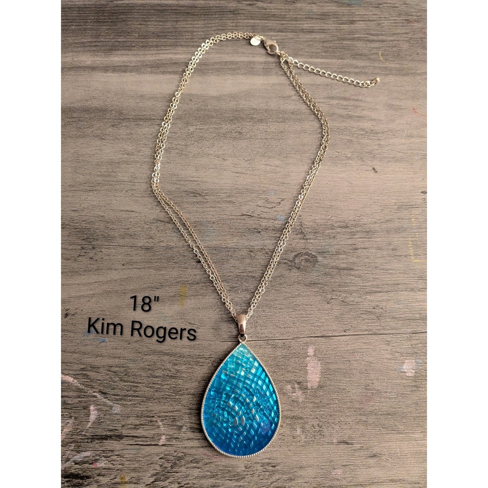 Kim Rogers Womens Silver Tone Blue Teardrop Pendant Double Strand Necklace 18in